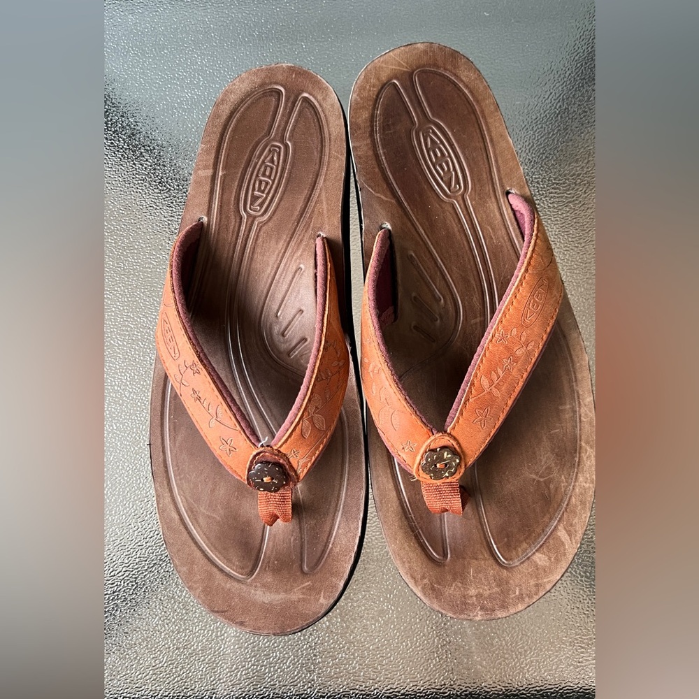 Keen Womens Florence Flip Flop Sandals Brown Leather Sz 9
